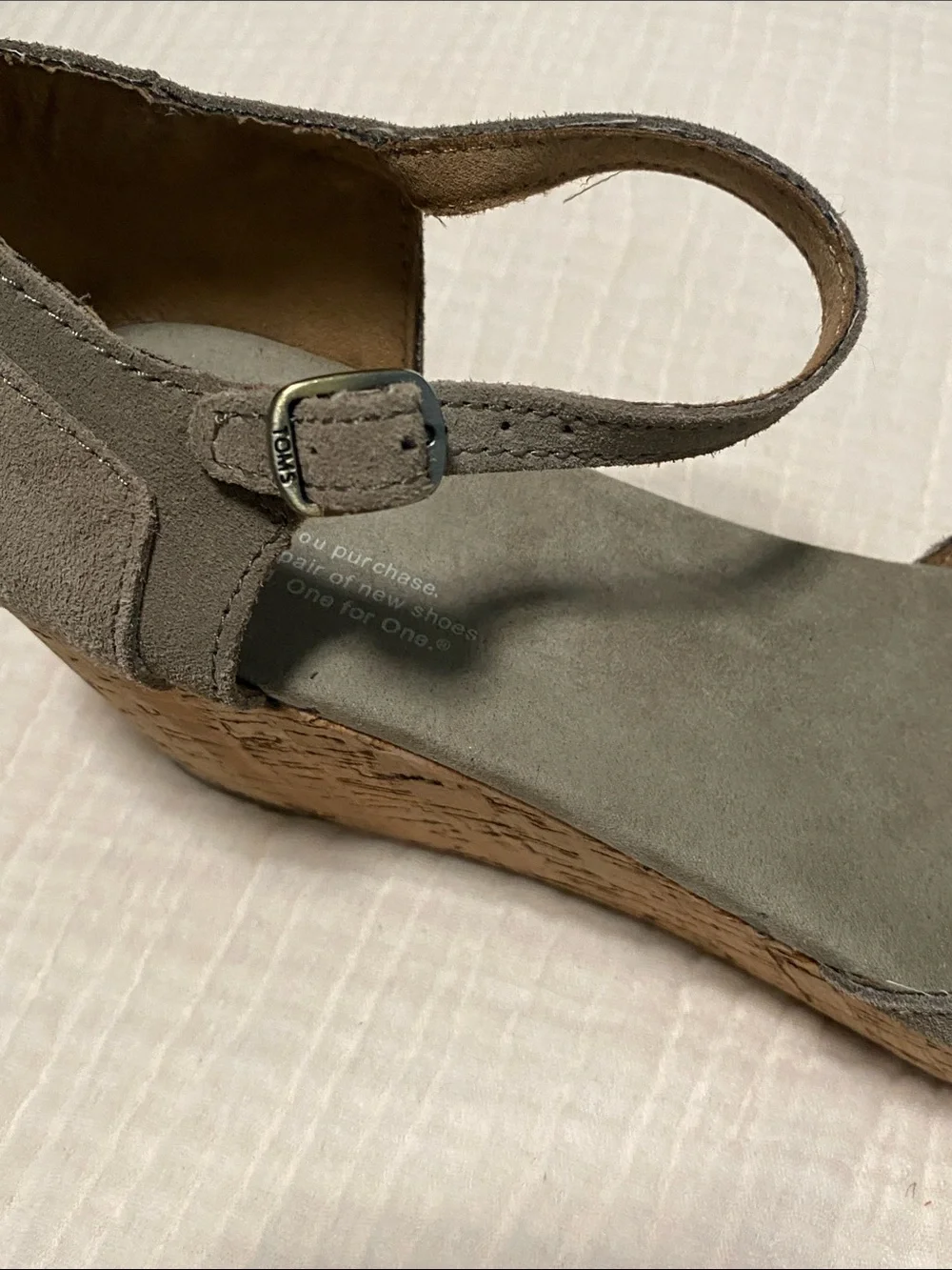 Toms Gray Suede Cork Wedge Sandals with Ankle Strap! Size 6M
